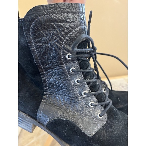 NAYA Agave Leather Combat Boots SIZE US8,5 Black Suede Lace Up Comfort Side Zip - Picture 7 of 10